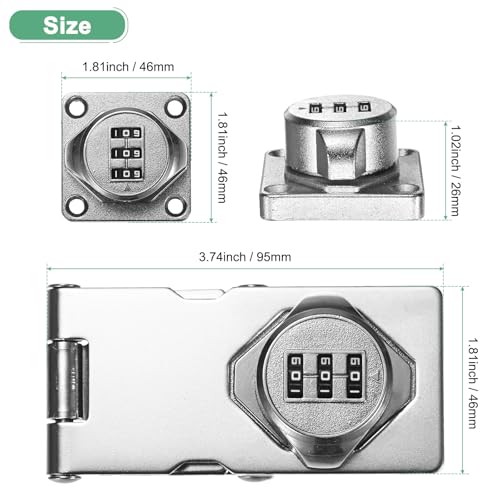 Image of M METERXITY Keyless Combination Lock, 3.7 inch Zinc Alloy Mechanical Password Twist Knob Hasp Locks Latch, 90 /180 Degree Barn Door Lock for Cabinet /Closet /Garage /Drawers /Garden /Bathroom [Silver]