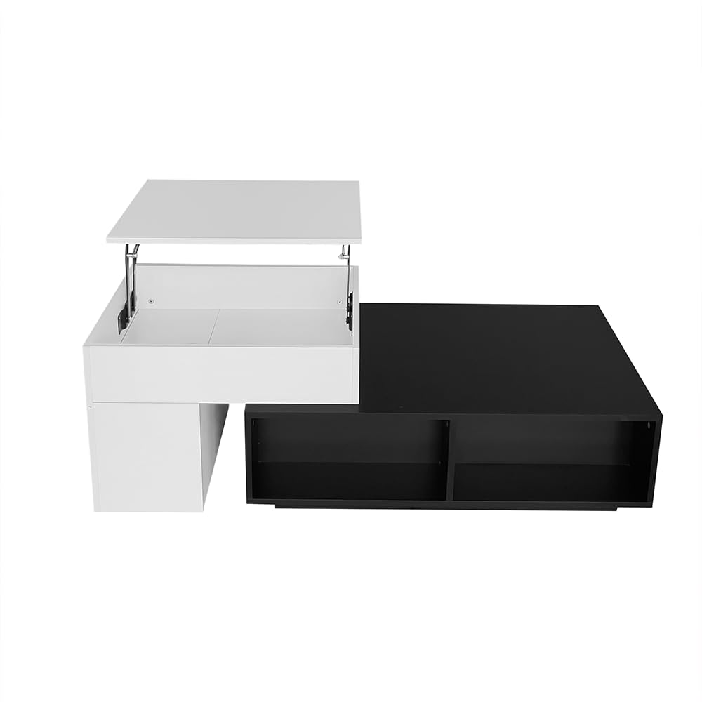 Table basse relevable bicolore noir et blanc au design contemporain épuré