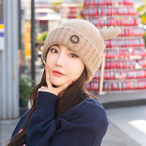 女性のニットビーニー厚いゆるい帽子冬ソフトスキーキャップ