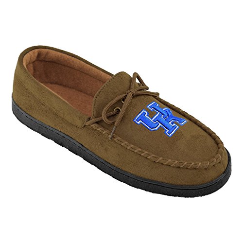 College Edition NCAA (Team) Premium Men’s Moccasin Shoes – Comfortable Flannel Lining Indoor and Outdoor use Easy Slip on and Off, Size 13,Brown