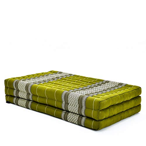 Image of Leewadee Trifold Mattress XL - Comfortable Thai Massage Pad, Foldable Relaxation Floor Mattress Filled with Kapok, Perfect to Use as a Sleeping Mat 79 x 39 inches, Green