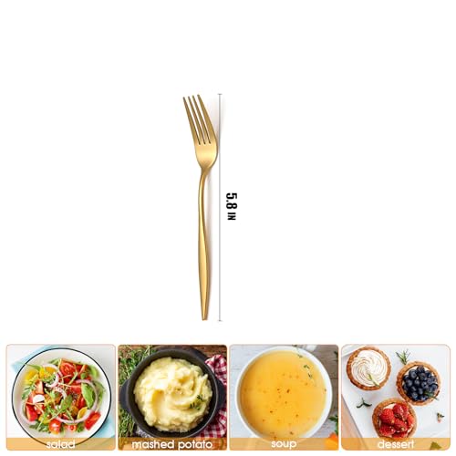KITWARE conjunto de 24 garfos de sobremesa dourados, garfos de coquetel de aço inoxidável, garfos de