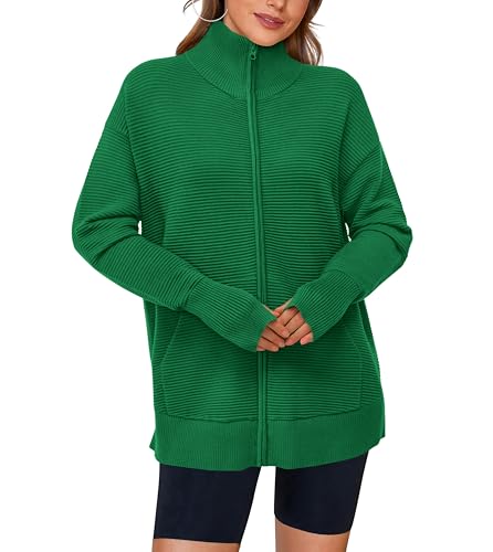 Image of PRETTYGARDEN Womens Long Sleeve Zip Up Ribbed Cardigan Sweaters