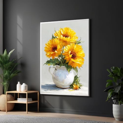 Vase de tournesols tableau sur toile anti-reflet pour embellir un mur sombre