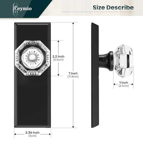 Image of Antique Crystal Dummy Door Knobs Interior, 2 Pack, Matte Black | Zinc Alloy & Crystal Glass Knob, Non-Turning Single Side Vintage Classic Door Knob for Bifold Hallway Interior Doors