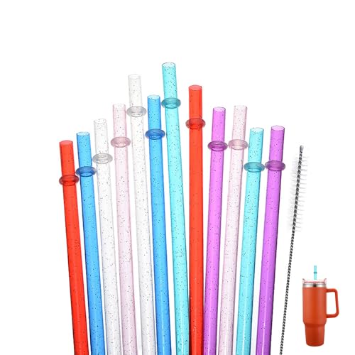 Biglumin Pajitas - pajitas de plástico transparente, pajitas de plástico brillante. 23 cm de largo con cepillo de limpieza. Pajitas reutilizables. (12 piezas)