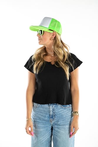Image of Funky Junque Foam Trucker Hat, Trucker Hats for Women & Men - Blank Adjustable Snapback Mesh Back Baseball Cap