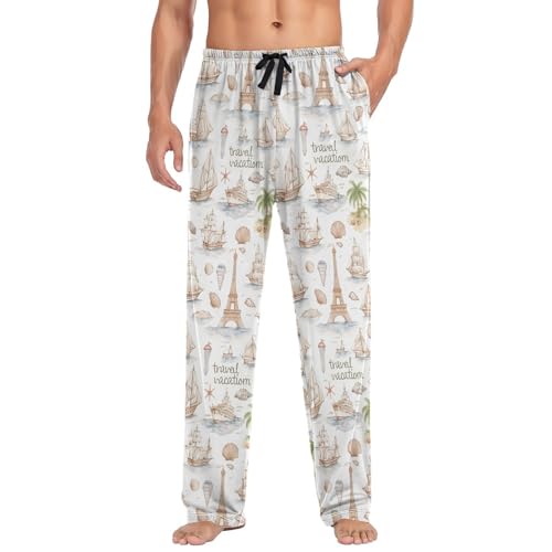 Men’s Travel Landscape Pattern Pajama Pants with Pockets, Comfortable Lounge Sleep Bottoms#2773