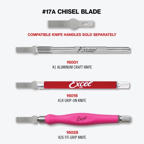 Excel Blades #17 Chisel Replacement Blades - 50 Pack Double Honed Craft Knife Blades - Perfect for Trimming Wood, Plastic, Paper, Leather and DIY, Made in USA