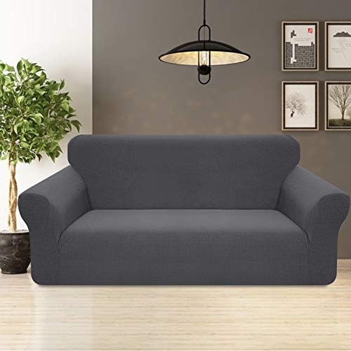 Luxurlife 1 Piece Water Repellent Couch Cover for 3 Seater Couch High Stretch Sofa Cover Slipcover Non Slip Furniture Protector with Elastic Bottom for Kids Pets(3 Seater,Gray)