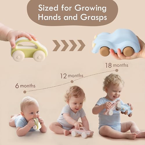 Image of Moonkie Silicone Toy Cars for Babies, 5-Pack Push-and-Go Teething Toys, 6M+