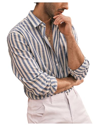 SOLY HUX Men's Striped Button Down Long Sleeve Work Shirts Classic Office Tops Vacation Outfit