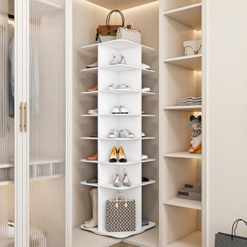 Image of Leavader Tall Rotating Shoe Rack Tower, 7-Tier Spinning Shoe Rack, Free Standing 360 Revolving Shoe Organizer, High Bottom Design Shoe Tower Spinning Storage Lazy Susan for Entryway