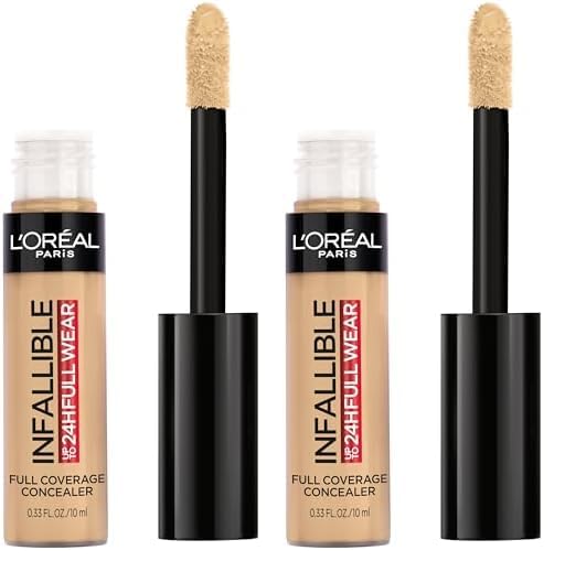 L'Oreal Paris Makeup Infallible Full Wear - Corrector mate impermeable, color café con leche (paquete de 2)
