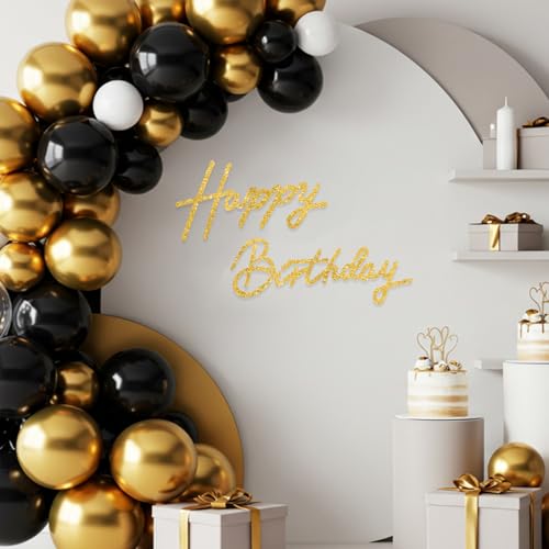 Image of TONIFUL Happy Birthday Sign for Backdrop - Glitter Gold Felt Banner - Includes Dot Glue - Perfect for Girl Boy Women Men Golden Birthday Party Backdrop,Wall Decr,Balloon Arch,Photo Background