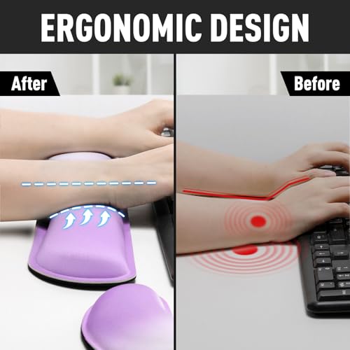 Image of Gimars Upgrade Enlarge Silky Gel Memory Foam Keyboard Wrist Rest, Wrist Rest for Computer Keyboard, Ergonomic Mouse pad Rests for Typing Pain Relief, Wrist Support for Office, Gaming, Purple Gradient