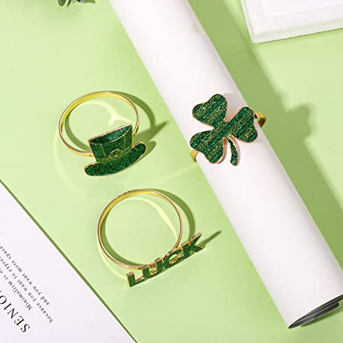 9Pcs St.patrick’s Day Napkin Rings, Glitter Green Shamrock Napkin Rings Irish Luck Heart Hat Napkin Holder Rings For Table Place Setting Irish Holiday Table Decorations (9Pcs Mixed 1) #TOP3