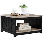Yaheetech Wood Coffee Table, Square Coffee Table for Living Room, Tea Table with Storage Shelf for Home Office, 80×80×45 cm, Grey
