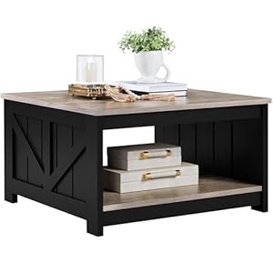 Yaheetech Wood Coffee Table, Square Coffee Table for Living Room, Tea Table with Storage Shelf for Home Office, 80×80×45 cm, Grey
