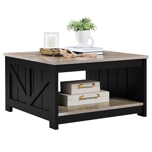 Yaheetech Wood Coffee Table, Square Coffee Table for Living Room, Tea Table with Storage Shelf for Home Office, 80×80×45 cm, Grey