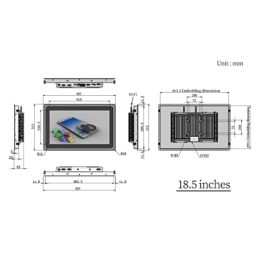 Image of 18.5 inch 16:9Monitor Industrial Panel PC,Embedded Display,Capacitive Touch Screen,2 or 6*COM,RS232 or RS485,Windows 10 or Linux Ubuntu