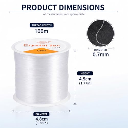 Image of Beadsnfashion 100M Elastic Thread for Jewellery Making (0.70 mm) - Clear Elastic String for Jewellery Making, Strong Stretch Cord for Beading & Crafts