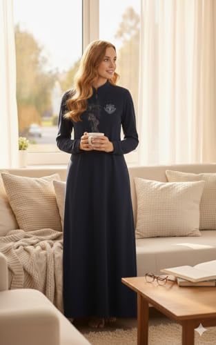 Image of Winter Wear Woolen Nighty Dress Blue Polar Nighty Women Gown Dress Maxi Full-Length Maxi Nighty Free Size Side Pocket