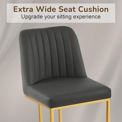Image of LSSBOUGHT Counter Height Bar Stools Set of 4, Gray Counter Stools with Back and Gold Metal Frame,Modern Barstools with Footrest, Upholstered Pu Bar Chairs for Kitchen Island(4pcs,Dark Gray)