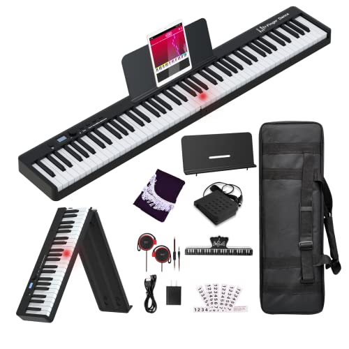 Finger Dance Folding Piano 88 Key Keyboard Digital Piano With Midi Portable 88 Key Full Size Upgrade Wood Grain Semi-Weighted Keyboard Piano With Lighted Keys For Beginners #TOP3
