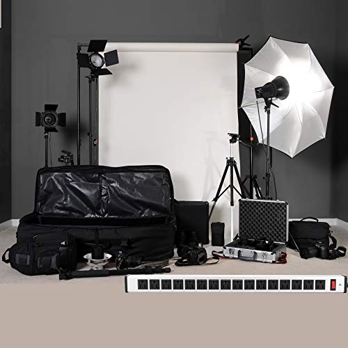 16 Outlets Heavy Duty Metal Socket Power Strip,Oviitech 15-Foot Long Extension Cord With Circuit Breaker. Mounting Brackets Included,Workshop/Industrial Use, Etl Certified，Black #TOP6