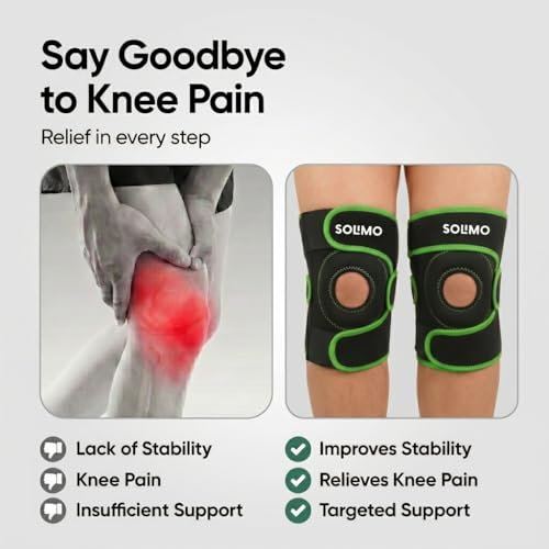 Image of Amazon Brand - Solimo Open Patella Support for Arthritis, Ligament Strain, Joint Comfort & Everyday Stability | Adjustable Compression Knee Wear for Men & Women Universal