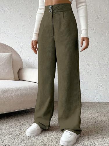 Image of Women's Wide Leg Bottomwear with Pocket || Corduroy Mid Rise Loose & Relaxed Fit Casual Korean Baggy Trousers for Woman Elegant Workwear for Office, College & Events