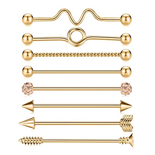 Kzslive Industrial Barbell Ring 14G Stainless Steel Industrial Piercing Industrial Bar Industrial Cartilage Earring Cover