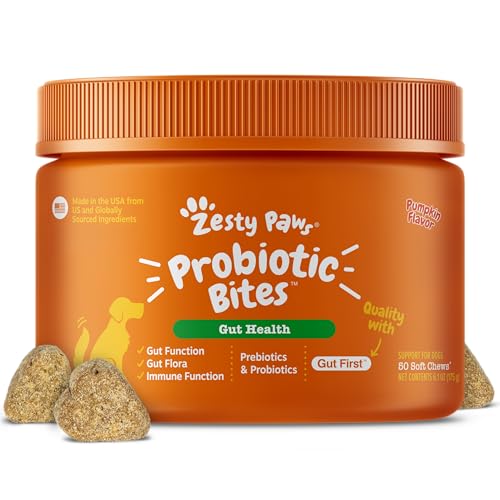 Zesty Paws Probiotics for Dogs, Digestive Enzymes Gut Flora, Digestive Health, Diarrhea & Bowel Support, DE111, Dog Probiotics Soft Chew for Pet Immune System, Chicken, 50 Ct