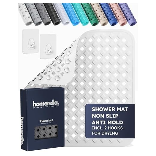 Homerella Anti Slip Shower Mat | Anti Mold Non Slip Bathtub Mat for Inside Shower | Square Floor Shower Mat 21 x 21 inch with Suction Cups for Grip & Hooks Hanging and Quick Drying | Machine Washable
