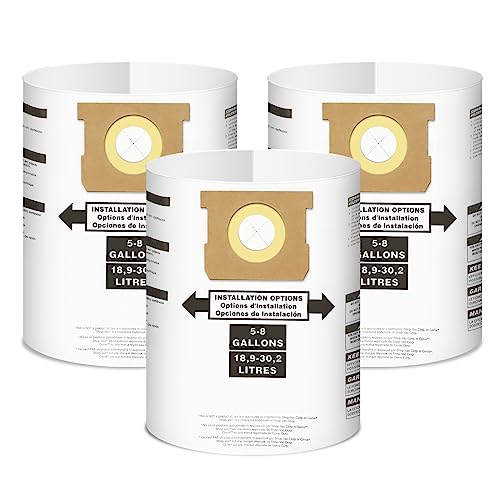 3 Pack Replacement for Shop Vac Bags 5-8 GallonType E 90661 9066133 Type H 90671 9067133 VF2004 VHBS VDBS PETOX High-Efficiency Disposable Vaccum Collection Filter Bags
