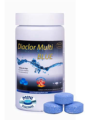 Cloro Piscinas Pequeñas - DIACLOR Multi Blue 1 KG - Pastillas de Cloro Multiacción Efecto clarificante (Pastilla 20 gr - Diámetro 3 cm - Color Azul) - Tratamiento 5 Acciones - SIN Cobre