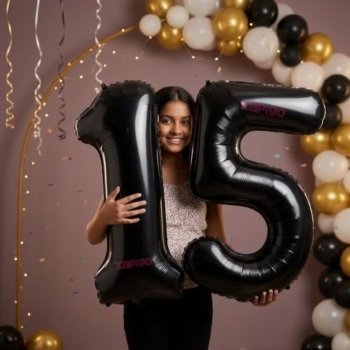 Image of Balloonistics Black 40-Inch Foil Number 15 Balloon - Helium or Air Fill for 15th Birthday, Anniversary Party Decoration, Photo Booth Backdrop, Cake Table Decor