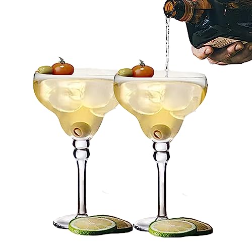 HIUHIU Verres À Margarita Peints, Collection Mexicaine Verres À Margarita sans Pied Ensemble De Verres À Margarita Unique/Décoratif Verres À Margarita Soufflés À La Bouche,2pcs Clear