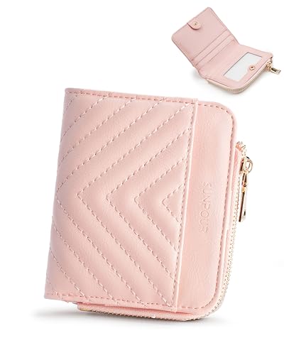 Image of Small Bifold Wallets Woman RFID Mini Wallet for Women Slim Card Holder with Zipper Coin Pocket & 2 ID Windows(Pink)