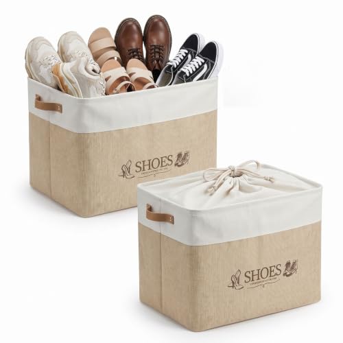 2 Pack Shoe Basket Organizer, Fabric Shoe Storage Bin Container with Handle