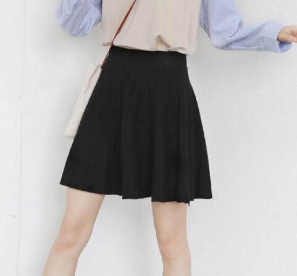 Gonne A Ruota,Minigonna da Donna Nera Gonna A Pieghe in Maglia Elastica A Vita Alta Slim A-Line Altalena Increspato Autunno Inverno Gonna Corta Svasata per Ragazze Signore,S