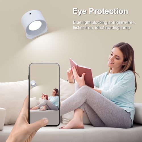 Image of Koopala 3PACK Rechargeable LED Wall Sconce, Cordless Battery with Remote, Powered Wall Sconce, 3 Brightness Levels, 360 Swivel Magnetic Shade for Bedrooms, Hallways, Den and Reading Spaces（White）