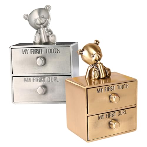 Yardwe Metal Curl Storage Box Baby Tooth Box Set 2pcs First Tooth Holder for Boys Girls Safe Design