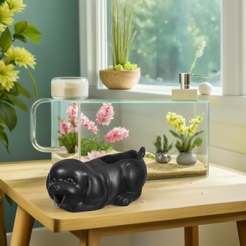 Fuente de agua de cerámica para jardín con figura de perro y soporte para plantas en tu estanque 7