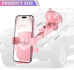 XINLIYA Car Phone Holder, 360° Rotation Strong Suction Cup Dashboard Air Vent Smartphone Stand with Metal Hook, Automotive Interior Windshield Dash Cellphone Mount, Universal Fit (Pink)