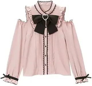 Pokn Jirai Kei Lolita ファッション キュートコア服 カワイイ 服 ブラウス ゴスシャツ レディース レース メッシュ シアー 長袖 ブラウス