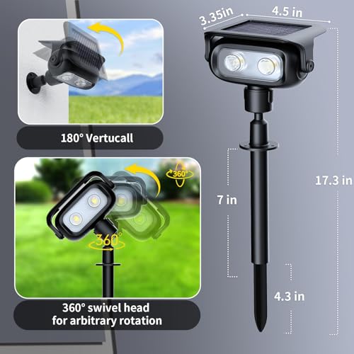 ROSHWEY Solar Spot Lights Outdoor, Waterproof Spotlights with 2 Brightness Mode, Landscape Lighting Solar Lights for Garden, Yard, Pathway (Cool White, 4 Pack) — view 3