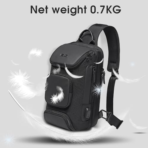 Image of BANGE Sling Bag with USB Charging Port, Waterproof Crossbody Backpack, Lightweight Shoulder Bag Daypack for Travel Work Hiking