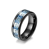 Ayoiow Anillos para hombre de acero inoxidable, anillos de boda para mujer, anillos clásicos de 8 mm con incrustaciones de patrón de calavera, Sin circonita